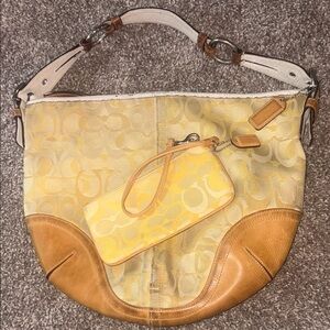 Vintage yellow Coach bag and wristlet